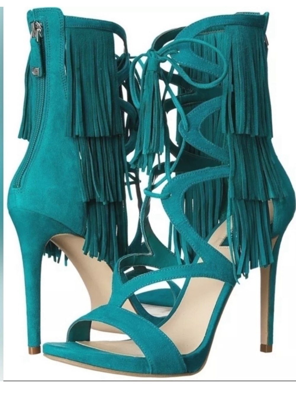 Guess Abria Turqoise/Teal Fringe Lace-Up Stiletto Heels